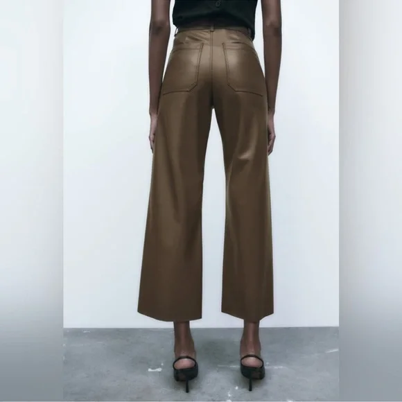 Zara , The Marine Pant Brown Wide-Leg Women's Pants size 42 - Picture 2 of 5
